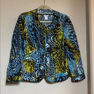 Richard Malcolm Linen Blue and Yellow Patterned Jacket Size M